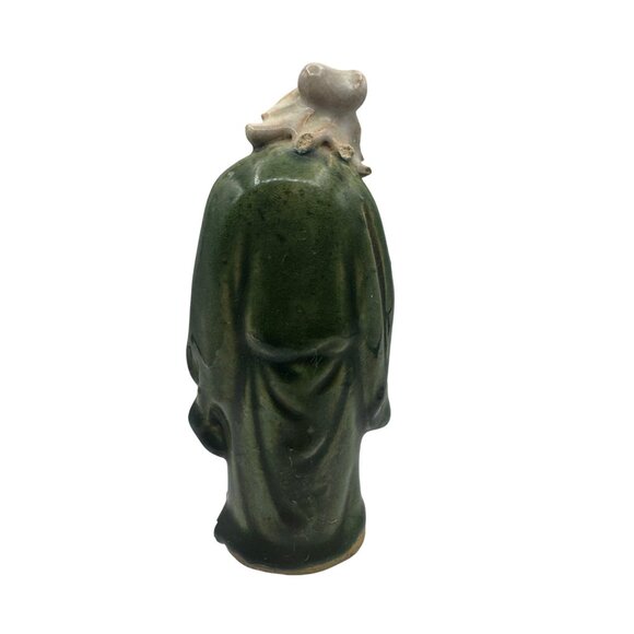 Vintage Hand-Painted Chinese Mud Man Figurine In Green & Yellow Robes - Picture 4 of 7